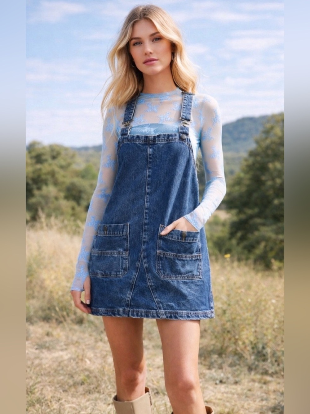 Free People overall smock mini dress